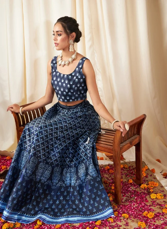 SASSAFRAS Flared Maxi Skirt for Women in Deep Navy Blue