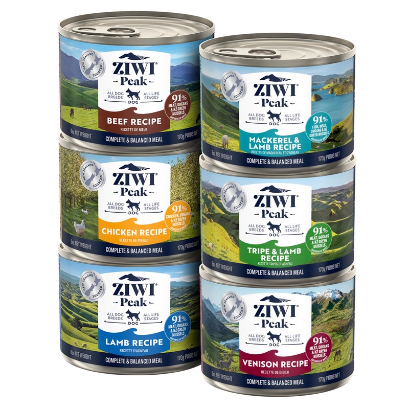 ZIWI Peak Wet Dog Food Variety Pack - Beef, Chicken, Lamb, Mackerel, Tripe, Venison, 6 Pack (6oz Each) - Image 1