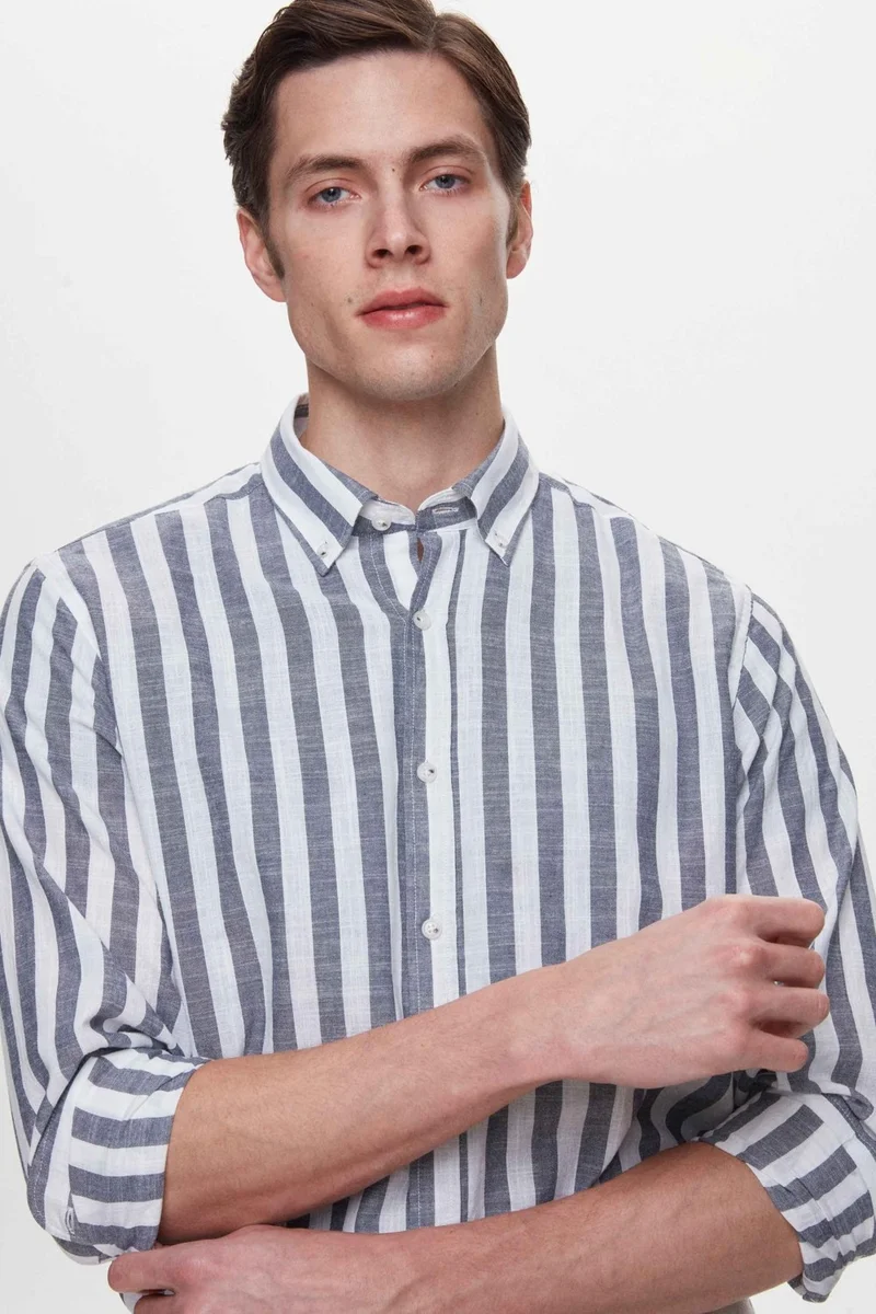 D'S DAMAT Comfort Navy Blue Striped Shirt 2HC022134314M