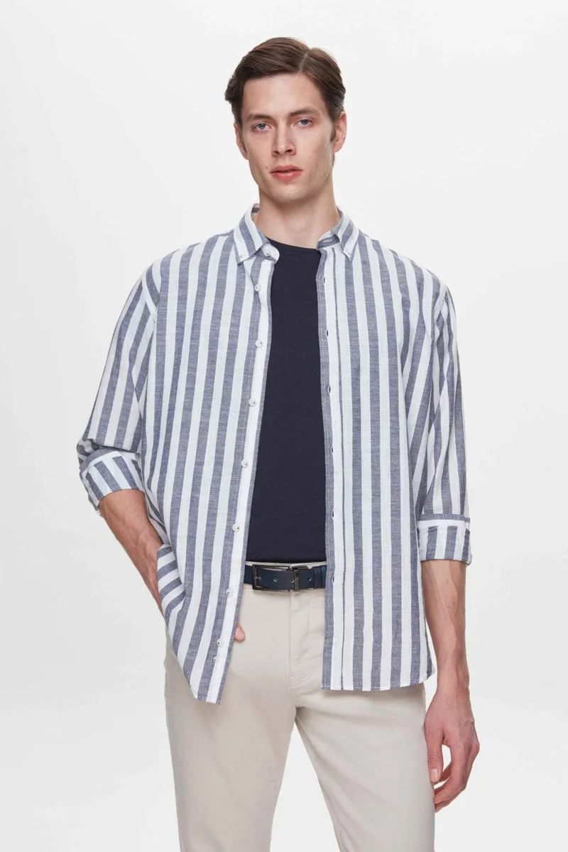D'S DAMAT Comfort Navy Blue Striped Shirt 2HC022134314M