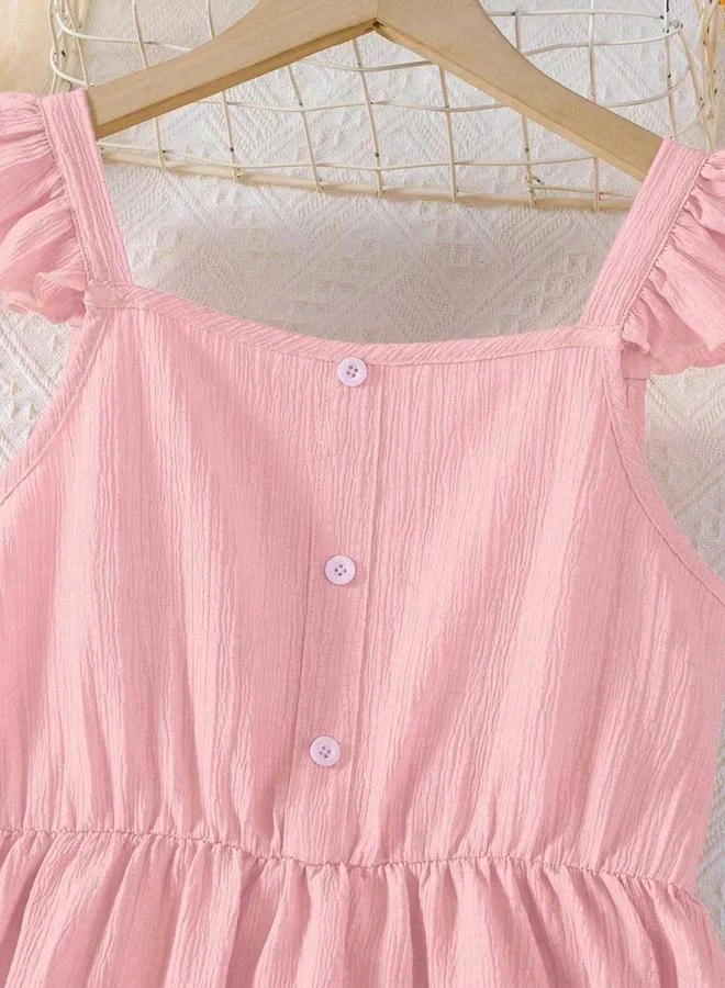 Take Two  Girls Pink Ruffled Sleeve Buttoned Dress for Women | Best Price UAE