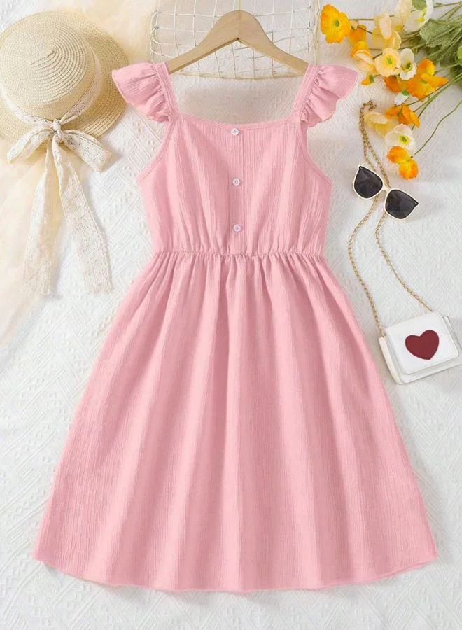 Take Two Girls Pink Ruffled Sleeve Buttoned Dress
