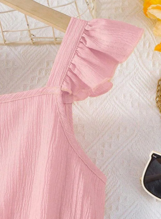 Take Two  Girls Pink Ruffled Sleeve Buttoned Dress for Women | Best Price UAE