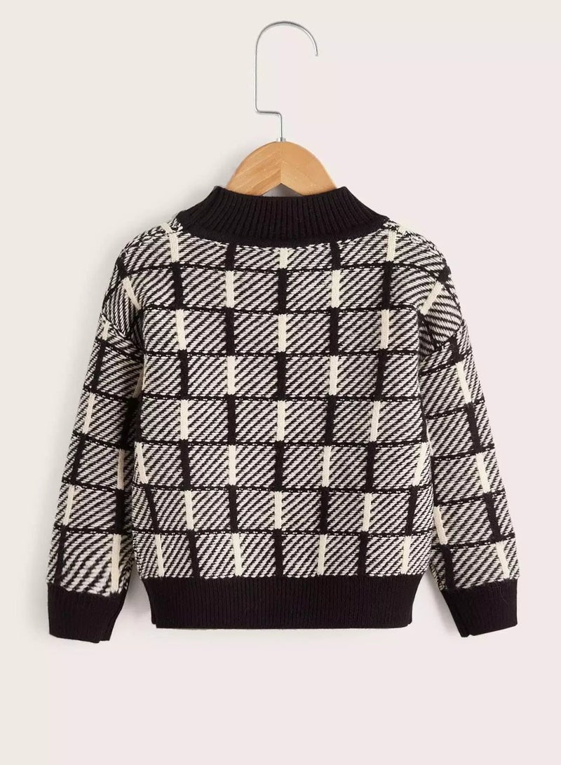 Toddler Boys Striped And Geo Pattern Drop Shoulder Sweater - Image 2