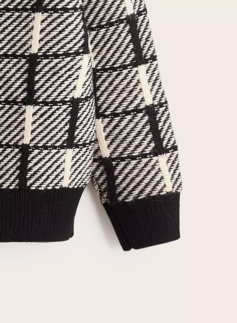 Toddler Boys Striped And Geo Pattern Drop Shoulder Sweater - Image 3