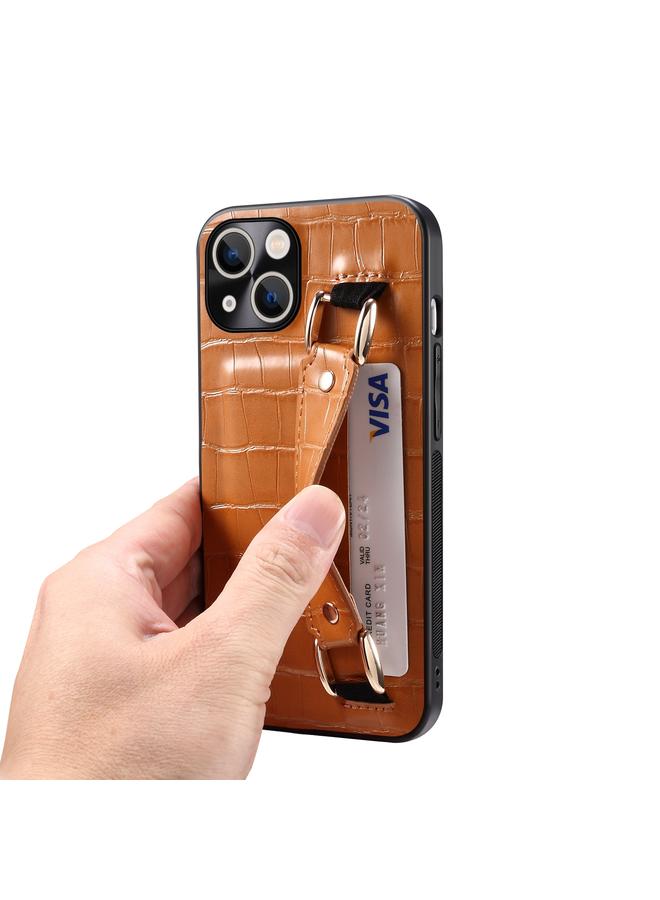 اس-توب جراب لهاتف iPhone 13 مع سوار معصم من جلد التمساح وغطاء خلفي من الجلد - Image 5