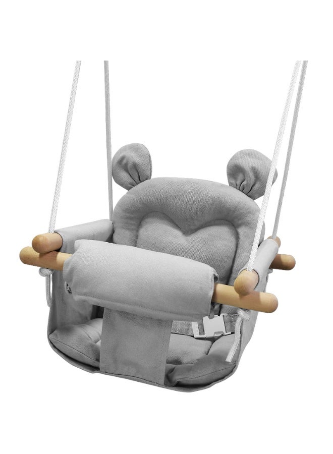 والالا أرجوحة أطفال من القماش مع مقعد خشبي - أرجوحة أطفال معلقة داخلية/خارجية للأشجار والفناء الخلفي، أرجوحة آمنة للأطفال الرضع (مقعد 26×25 سم، حبل قابل لضبط الارتفاع 130-160 سم، لون رمادي) - Image 2