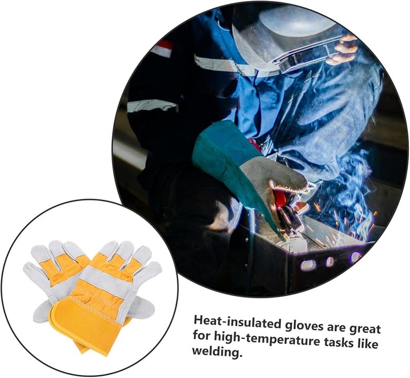 Heat Resistant Anti Slip Cowhide Leather Work Gloves For Men Gray - Image 4