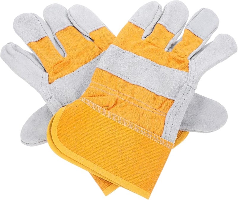 Heat Resistant Anti Slip Cowhide Leather Work Gloves For Men Gray - Image 2