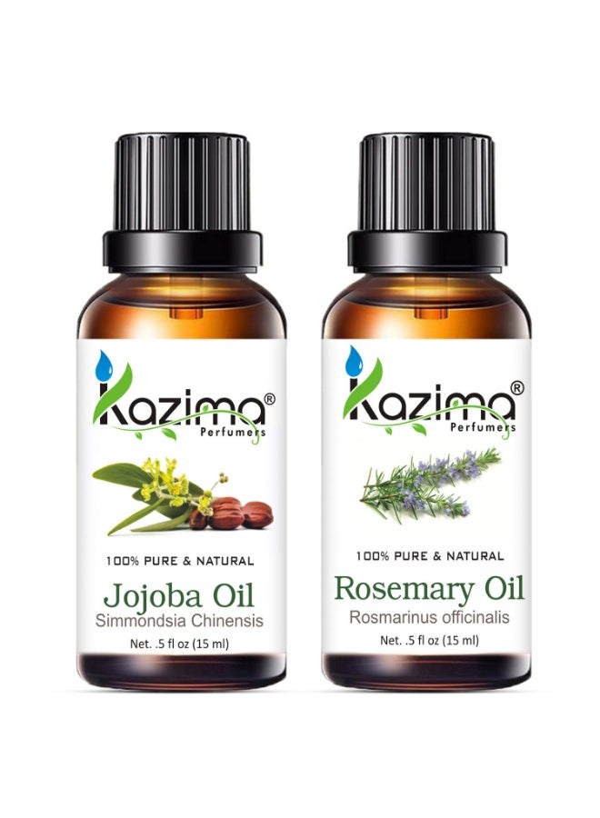 KAZIMA Combo of Jojoba Carrier Oil and Rosemary Essential Oil - 100% Pure & Undiluted Oil for Acne, Wrinkles, Skin Moisturizing, Hair Growth, Muscles & Joints, 15 ml each - Image 3