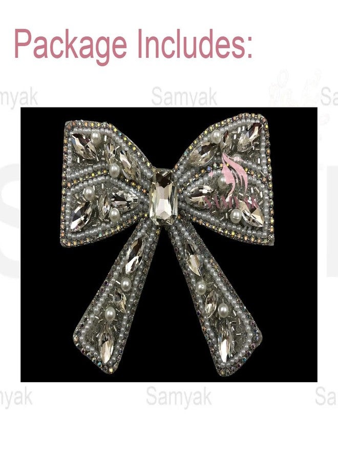 Samyak Handmade Rhinestone Brooch Hair Pins, Bowknot Fabric Hair Accessories for Women, Girls, Bridal, Bridesmaid (Blue) - Image 4