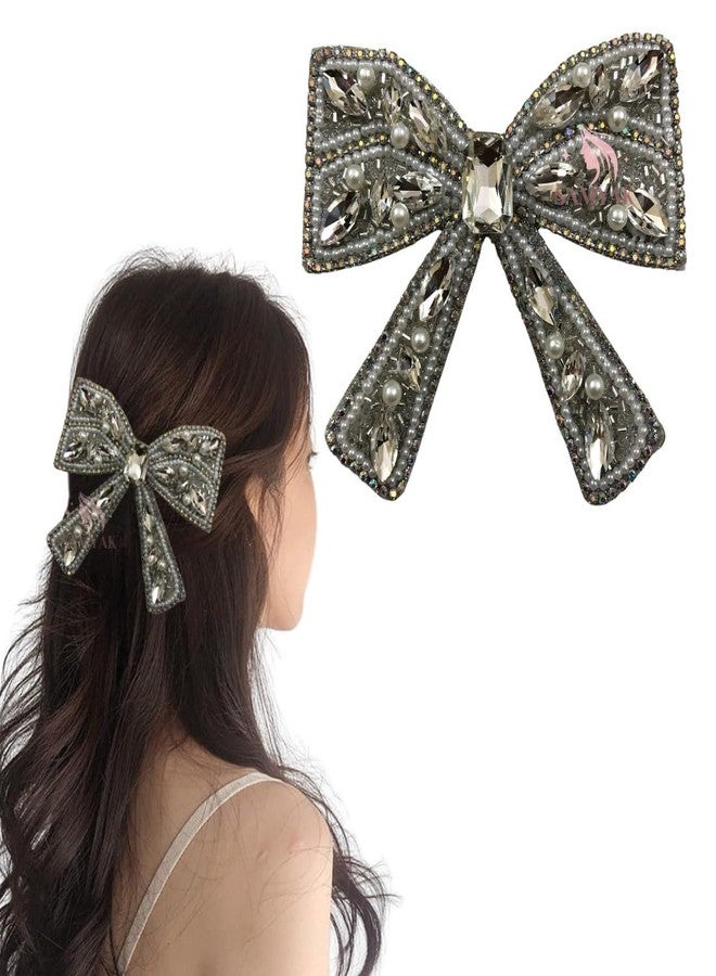 Samyak Handmade Rhinestone Brooch Hair Pins, Bowknot Fabric Hair Accessories for Women, Girls, Bridal, Bridesmaid (Blue) - Image 1