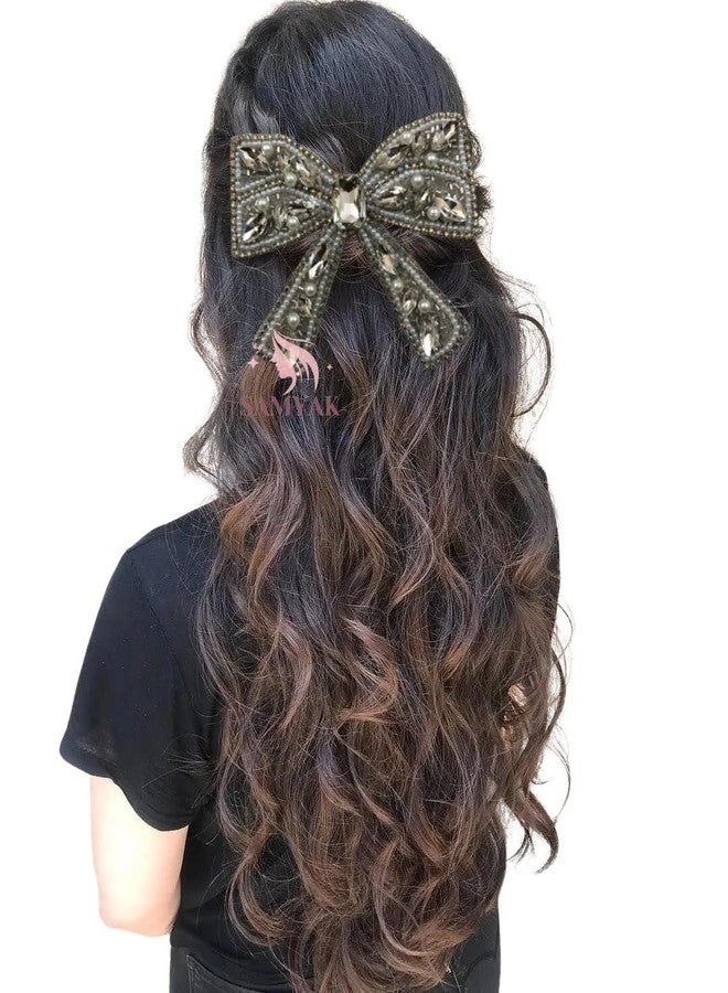 Samyak Handmade Rhinestone Brooch Hair Pins, Bowknot Fabric Hair Accessories for Women, Girls, Bridal, Bridesmaid (Blue) - Image 2