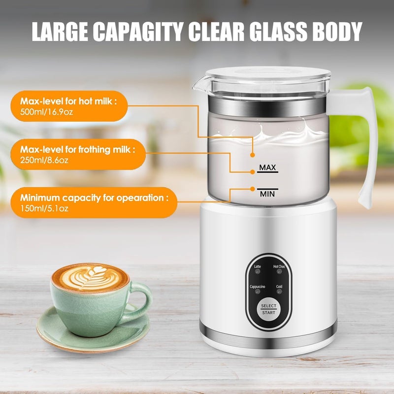 Angju Electric Milk Frother and Steamer, 4 In 1 Milk Foamer for Latte, Automatic Warm and Cold Foam Maker, Hot Chocolate, Cappuccino & Macchiato, 500ml Capacity, Dishwasher Safe Glass Cup Milk Warmer - Image 3