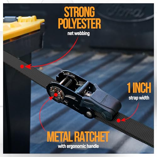 FORTEM Ratchet Straps Tie Down Strap Set 2300lb Break Strength 4 Pack 15ft x 1in 4 Soft Loops Moving Straps Tie Downs Cargo Cam Buckles for Trucks Carry Bag for Men - Image 3