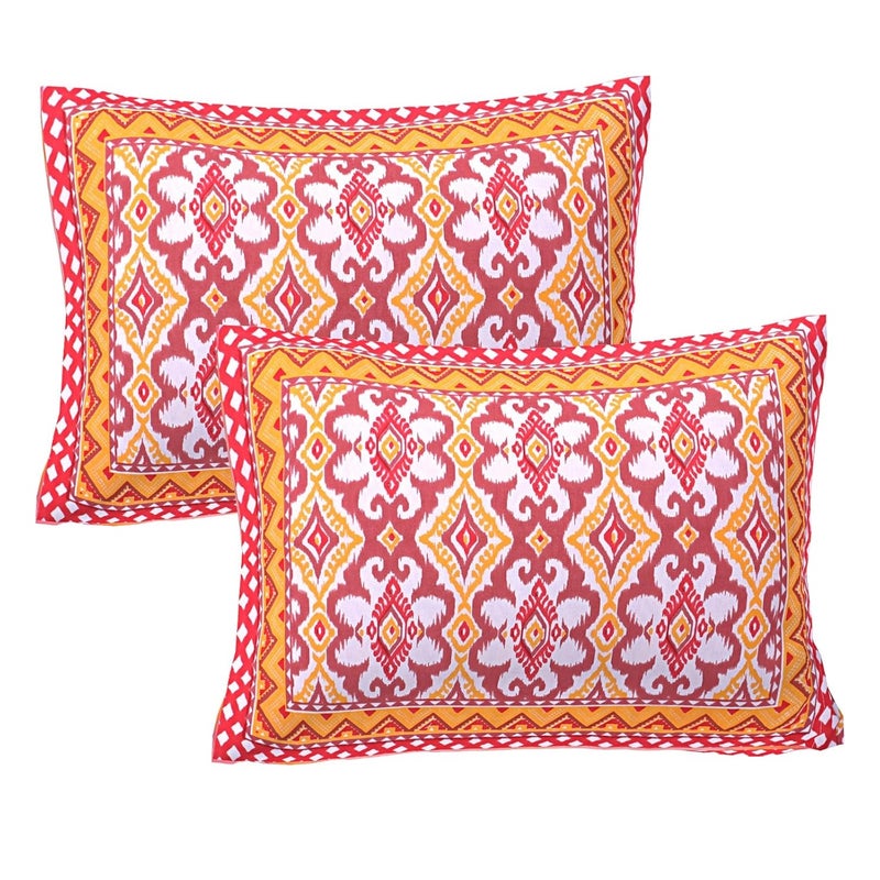 Tamasvini Cotton 144 TC 1 Bedsheet with 2 Pillow Covers Sanganeri Jaipuri Print Size 90 inches x 108 inches Hand Print Standard King Size Bedsheet for Home and Living Room Red Boota - Image 3