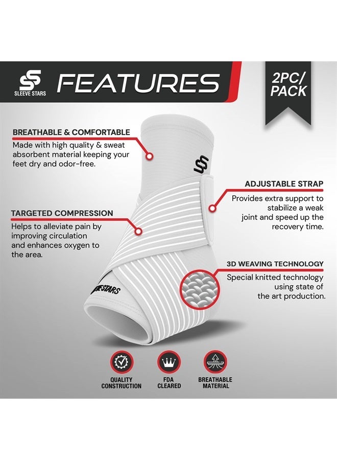 SS SLEEVE STARS Brace for Women And Men, Plantar Fasciitis Relief for Ankle Compression Sleeve With Support Strap, Tendonitis, Heel Wrap for Heel Pain - Pair White  - Image 4