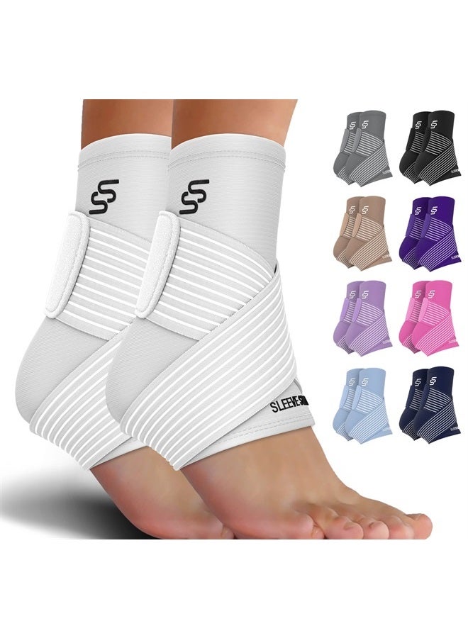 SS SLEEVE STARS Brace for Women And Men, Plantar Fasciitis Relief for Ankle Compression Sleeve With Support Strap, Tendonitis, Heel Wrap for Heel Pain - Pair White  - Image 2