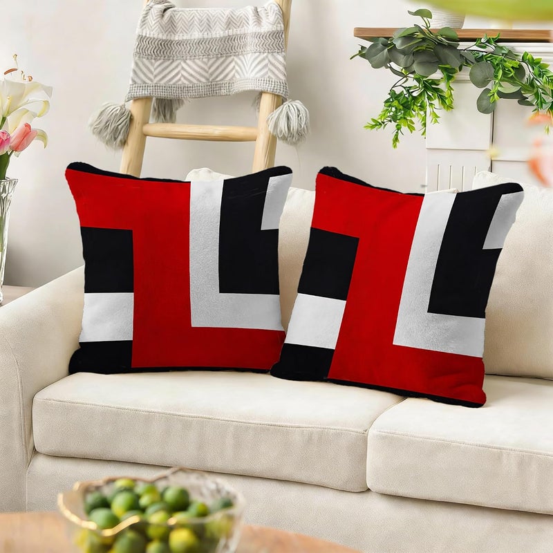 Identiy Red and Black Geometric Throw Pillow Cover 18x18 Inch Pack of 2, Modern Abstract Art Decorative Pillow Case, Lumar Cushion Cases Pillow Cover for Home Sofa Couch Indoor Outdoor - Image 5