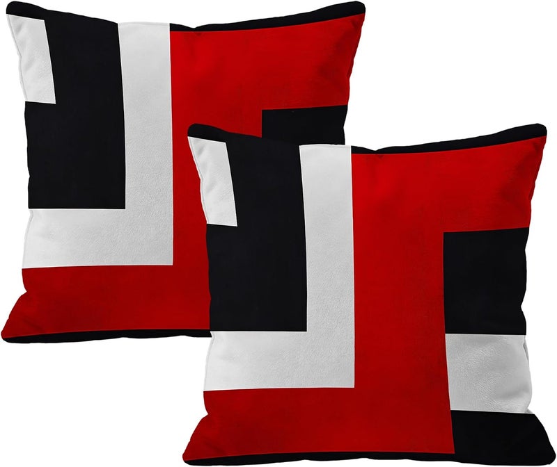Identiy Red and Black Geometric Throw Pillow Cover 18x18 Inch Pack of 2, Modern Abstract Art Decorative Pillow Case, Lumar Cushion Cases Pillow Cover for Home Sofa Couch Indoor Outdoor - Image 1