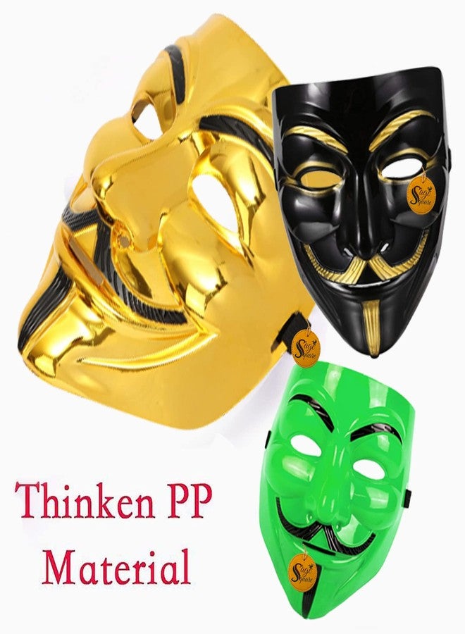 Sage Square Black, Golden & Green Vendetta FACE MASK Fawkes Mask Anonymous VIP Edition Face-Mask Perfect Fit Cosplay V for Vendetta (Set Of 3) - Image 5