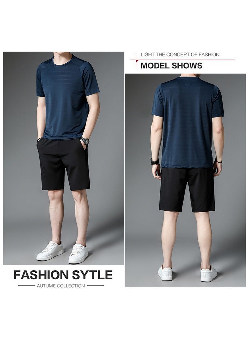 Men's Fashionable Summer Casual Breathable Short Sleeved Shorts Set  - Image 2
