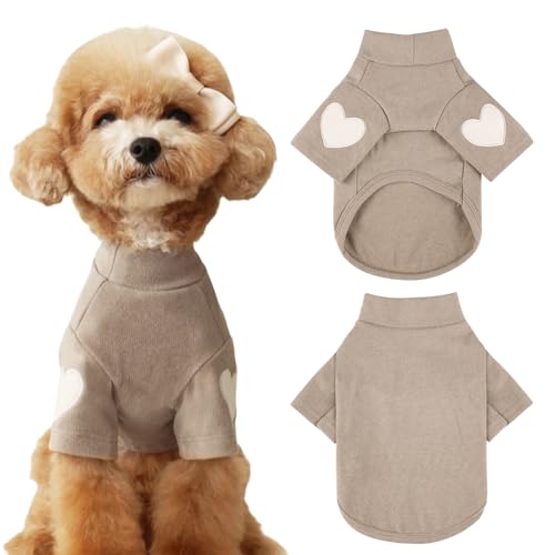 Yaopelky Dog Sweatshirt for Small Medium Dogs Warm Pet T Shirt Dog Clothes with Heart Print Cat Puppy Outfit Doggie Sweatshirts for Teddy,Chihuahua Schnauzer (Coffee, Medium) - Image 1