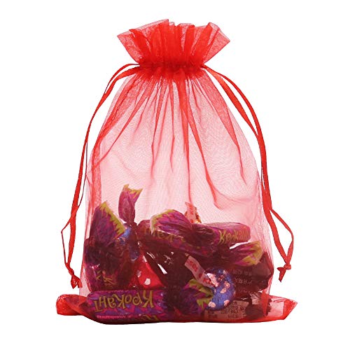 HRX Package Organza Bags Red 100pcs, 5 x 7 inches Christmas Gift Drawstring Bags Mesh Jewelry Pouches for Wedding Party Favors - Image 5