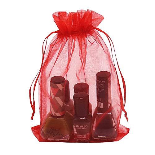 HRX Package Organza Bags Red 100pcs, 5 x 7 inches Christmas Gift Drawstring Bags Mesh Jewelry Pouches for Wedding Party Favors - Image 3
