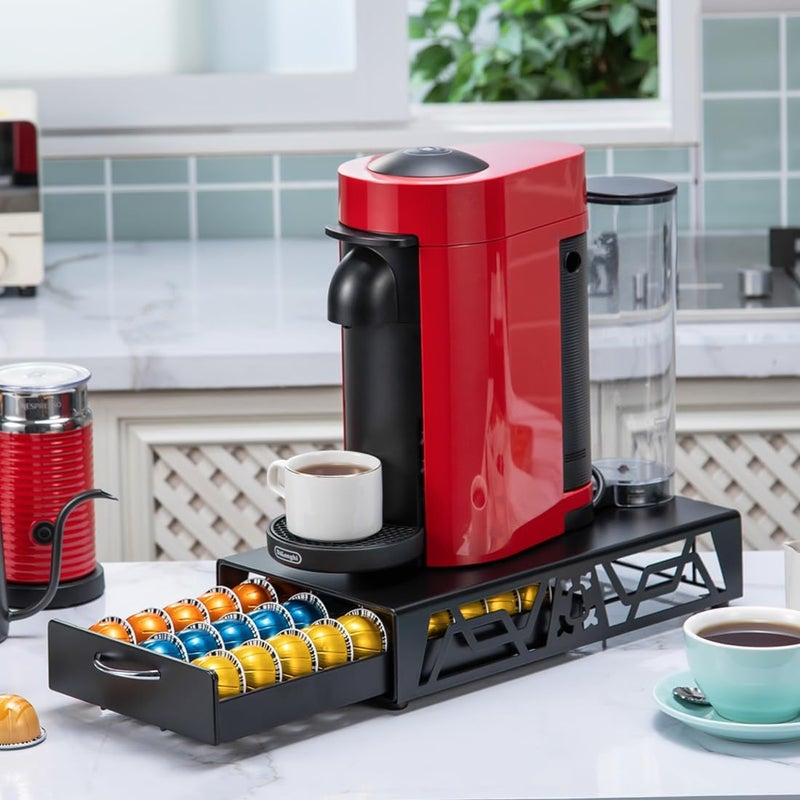 Flagship منظم كبسولات القهوة المعدنية السوداء الحديثة من فيرتو بود دراور - حامل كبسولات نسبرسو (سعة 30 كبسولة فيرتو) - Image 2