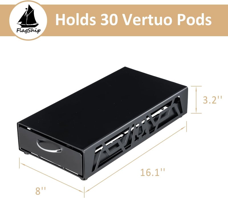 Flagship منظم كبسولات القهوة المعدنية السوداء الحديثة من فيرتو بود دراور - حامل كبسولات نسبرسو (سعة 30 كبسولة فيرتو) - Image 3