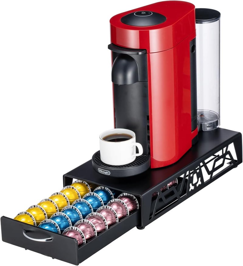 Flagship منظم كبسولات القهوة المعدنية السوداء الحديثة من فيرتو بود دراور - حامل كبسولات نسبرسو (سعة 30 كبسولة فيرتو) - Image 1