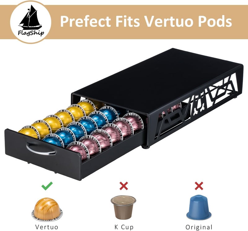 Flagship منظم كبسولات القهوة المعدنية السوداء الحديثة من فيرتو بود دراور - حامل كبسولات نسبرسو (سعة 30 كبسولة فيرتو) - Image 5