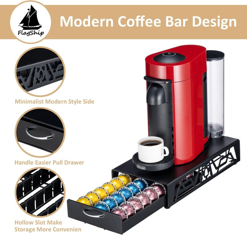 Flagship منظم كبسولات القهوة المعدنية السوداء الحديثة من فيرتو بود دراور - حامل كبسولات نسبرسو (سعة 30 كبسولة فيرتو) - Image 4