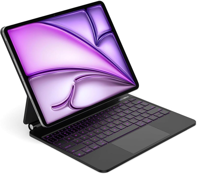 QPHWHFQ 【Arabic & English】Magic Keyboard for iPad Air 11" M4/M3/M2 & iPad Air 5th/4th & iPad Pro 11"(1st/2nd/3rd/4th), Keyboard Case with Magnetic Stand, LCD Display, Multi-Touch Trackpad, 7-Color Backlight - Image 1