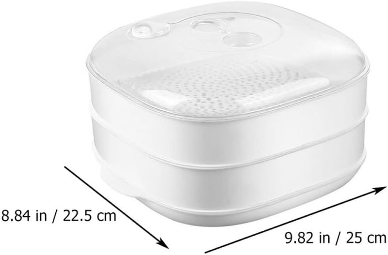 Double Layer Microwave Steamer with Lid, Plastic Food Steamer Container for Rice, Dumplings, and Buns, White Kitchen Storage and Heating Box for Healthy Meal Cooking - Image 2