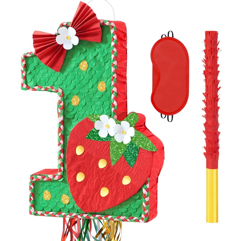 WERNNSAI Berry First Piata Sweet One Birthday Party Decorations Strawberry Party Game Number 1 Piata for Baby Shower Theme Party Favor With Blindfold - Image 3