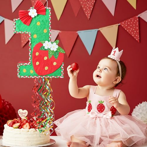 WERNNSAI Berry First Piata Sweet One Birthday Party Decorations Strawberry Party Game Number 1 Piata for Baby Shower Theme Party Favor With Blindfold - Image 5