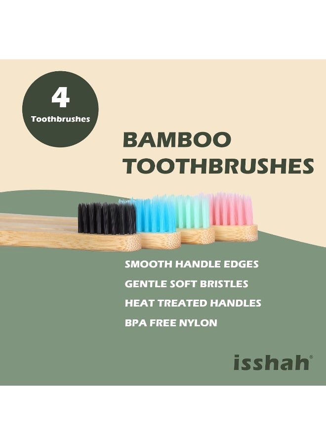 Isshah Kids Bamboo Toothbrushes Biodegradable Handle BPA Free Eco Friendly Children Size Pack of 4 - Image 2