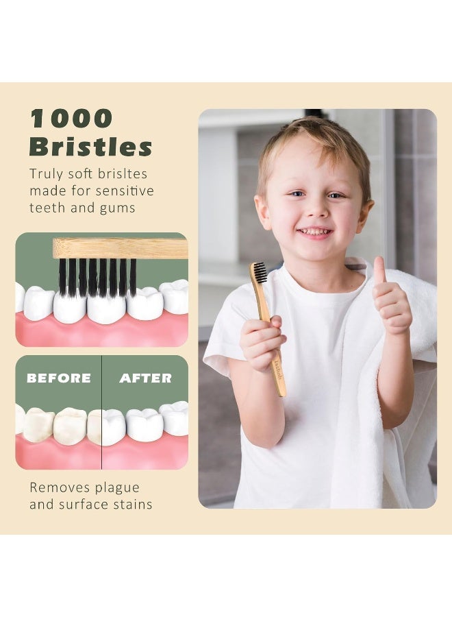 Isshah Kids Bamboo Toothbrushes Biodegradable Handle BPA Free Eco Friendly Children Size Pack of 4 - Image 5