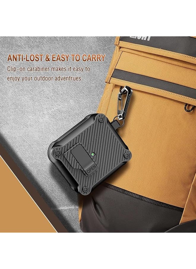 erorex - Airpods 3Rd Generation Case With Automatic Secure Lock Clip Armor Protective Hard Tpu Case Cover For Airpods 3 Charging Case With Carbon Fiber Keychain Black - Image 1