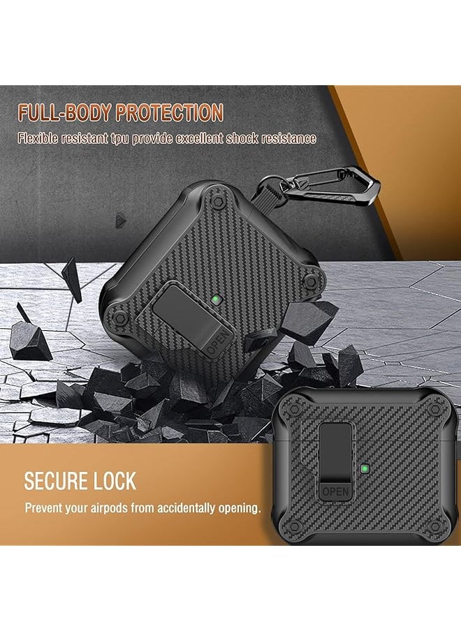 erorex - Airpods 3Rd Generation Case With Automatic Secure Lock Clip Armor Protective Hard Tpu Case Cover For Airpods 3 Charging Case With Carbon Fiber Keychain Black - Image 1