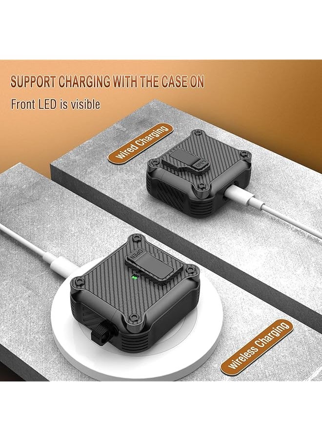 erorex - Airpods 3Rd Generation Case With Automatic Secure Lock Clip Armor Protective Hard Tpu Case Cover For Airpods 3 Charging Case With Carbon Fiber Keychain Black - Image 1