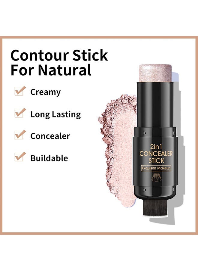 HelloKiss Concealer Stick，2 In 1 Highlighter Makeup Stick with Built-In Brush, Glow Highlighter Stick Makeup for Face and Body, Long Lasting, Waterproof, Matte M01#Highlight - Image 5