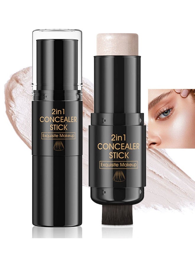 HelloKiss Concealer Stick，2 In 1 Highlighter Makeup Stick with Built-In Brush, Glow Highlighter Stick Makeup for Face and Body, Long Lasting, Waterproof, Matte M01#Highlight - Image 1