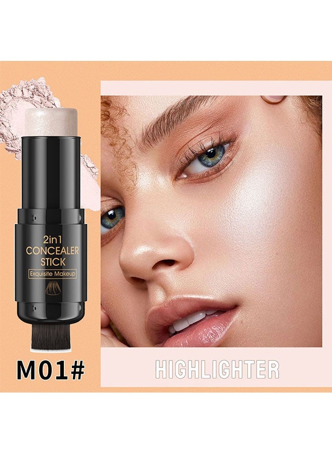 HelloKiss Concealer Stick，2 In 1 Highlighter Makeup Stick with Built-In Brush, Glow Highlighter Stick Makeup for Face and Body, Long Lasting, Waterproof, Matte M01#Highlight - Image 2