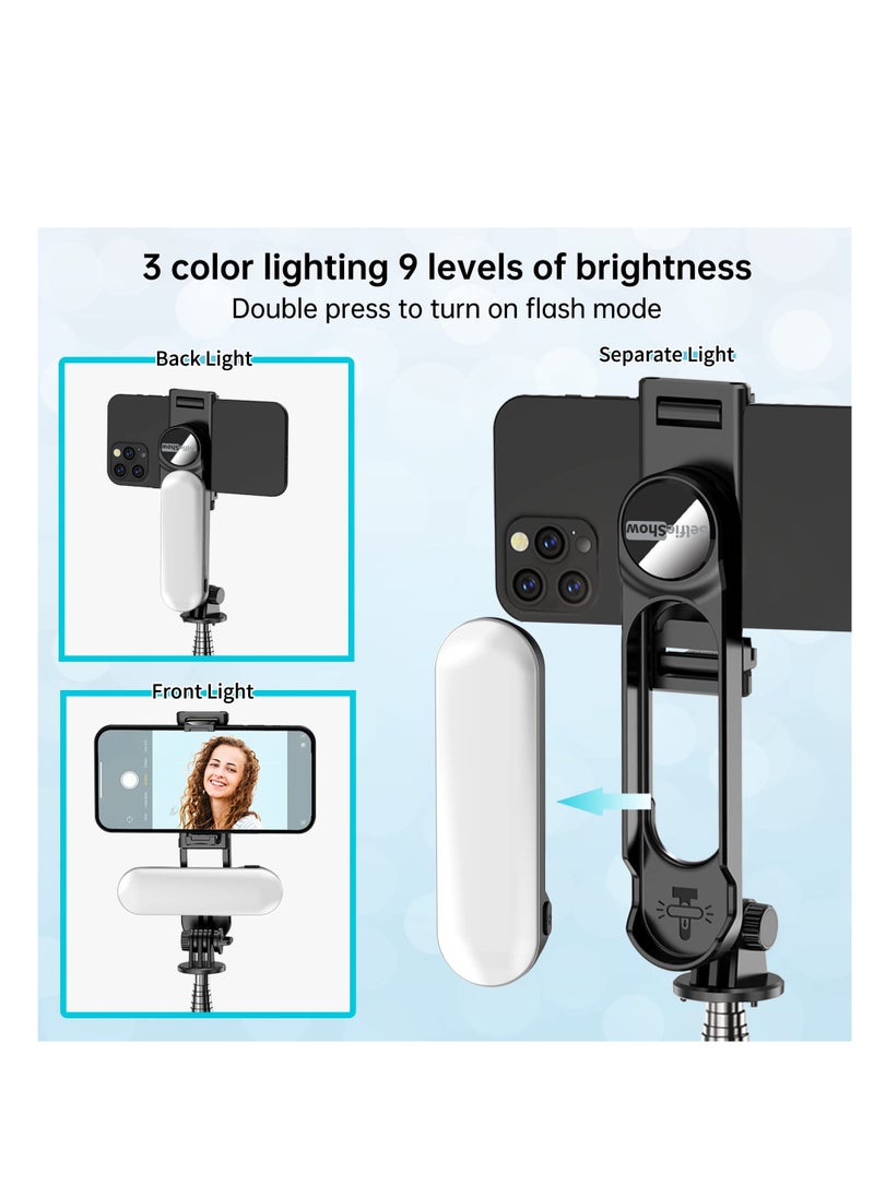 SYOSI - Stable Selfie Stick Tripod with Fill Light, Portable 44 Inch Extendable Selfie Stick with Bluetooth Wireless Remote and Travel Tripod Stand 360 Rotation, for iPhone 15/14/13 Pro/XS Max Smartphone - Image 1