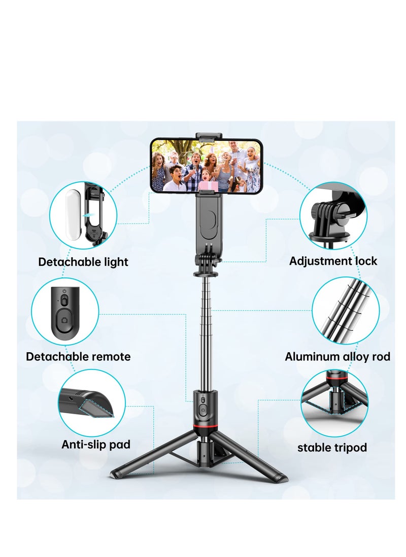 SYOSI - Stable Selfie Stick Tripod with Fill Light, Portable 44 Inch Extendable Selfie Stick with Bluetooth Wireless Remote and Travel Tripod Stand 360 Rotation, for iPhone 15/14/13 Pro/XS Max Smartphone - Image 1