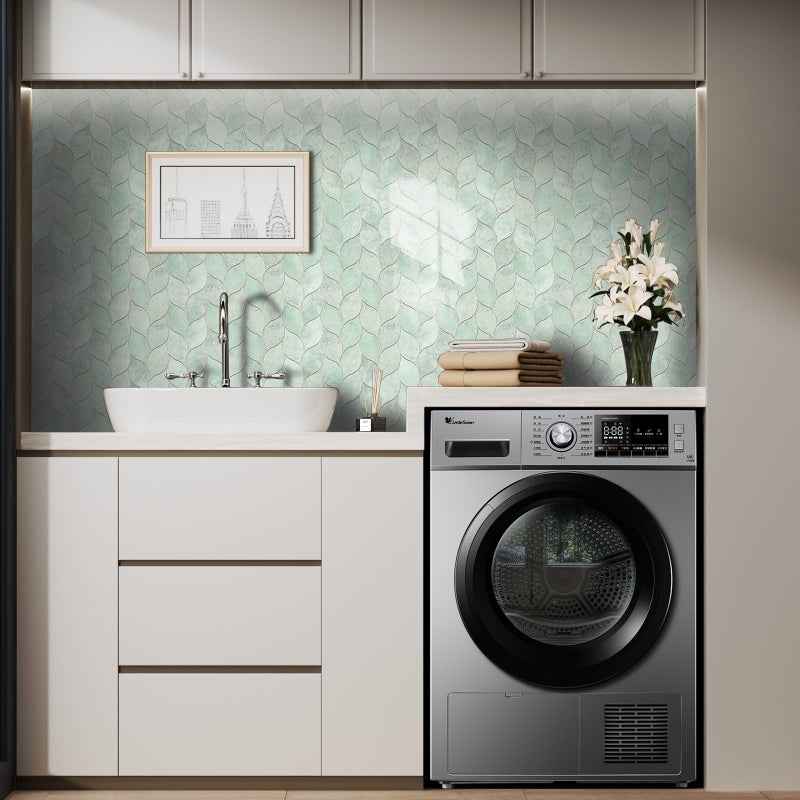 Tilingview 10-Sheet Peel and Stick Backsplash Tile for Kitchen, Self-Adhesive Mosaic Glossy Leaf Stick on Wall Tile with Gaps (Light Green) - Image 2