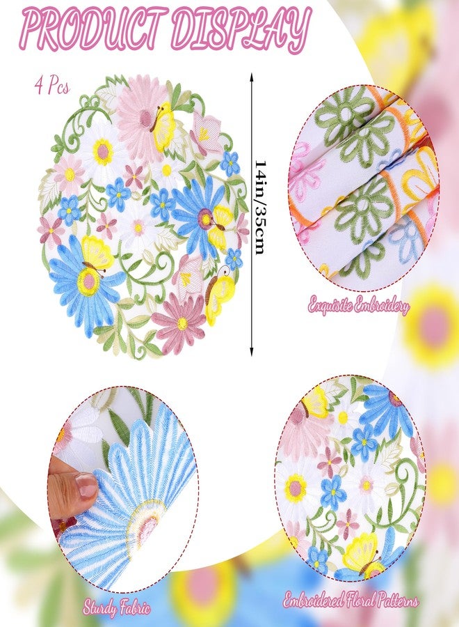 Ishua 4 Pcs Spring Round Placemats 14'' Embroidered Floral Doilies Table Mats for Home Kitchen Holiday Table Decoration - Image 2